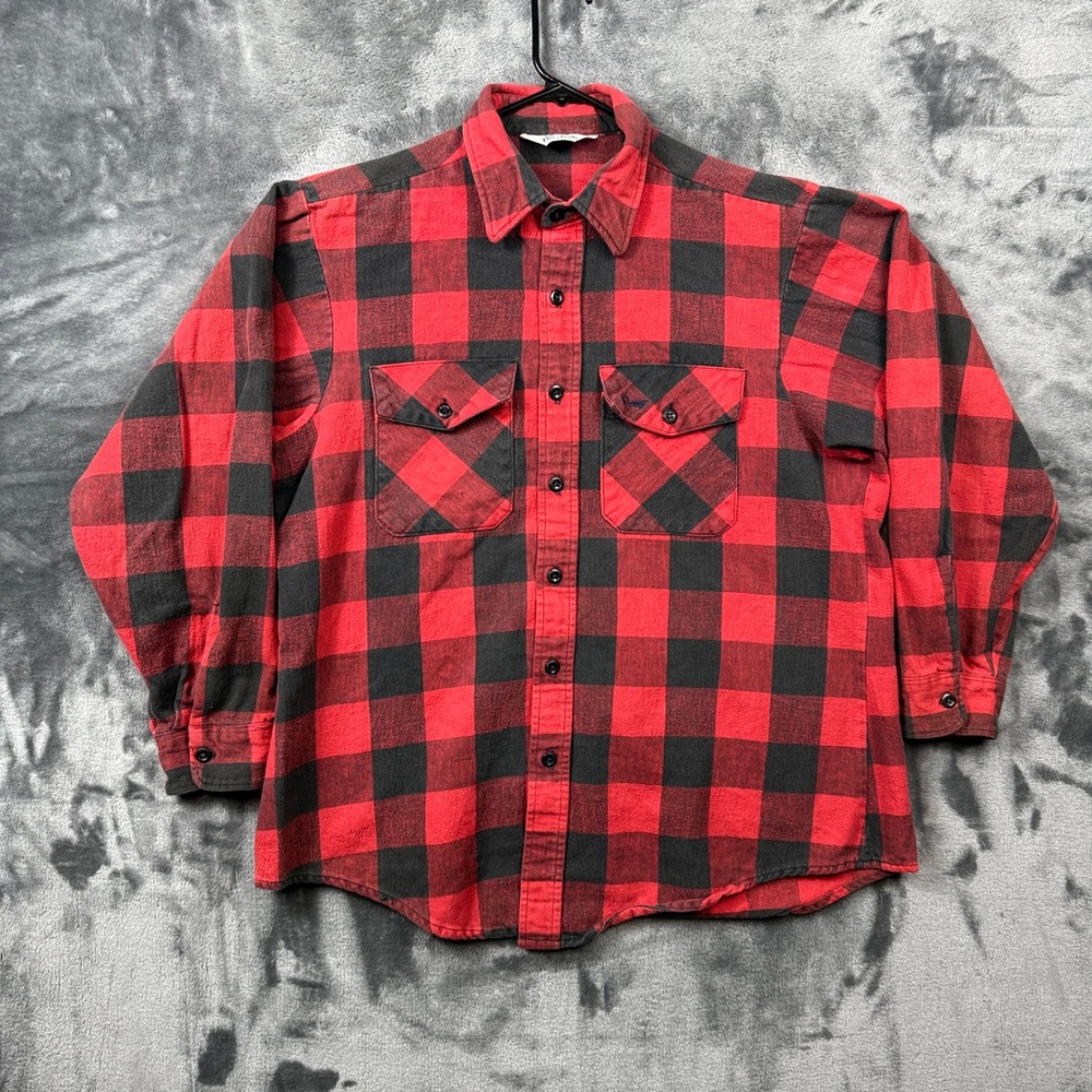 Duxbak Flannel Shirt Mens XL Red Buffalo Plaid Long Sleeve Button Down Utility
